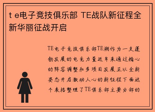 t e电子竞技俱乐部 TE战队新征程全新华丽征战开启